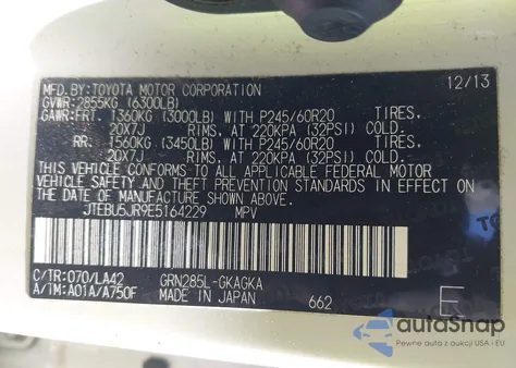 2014 Toyota 4Runner Limited z USA, uszkodzony, nr VIN JTEBU5JR9E5164229